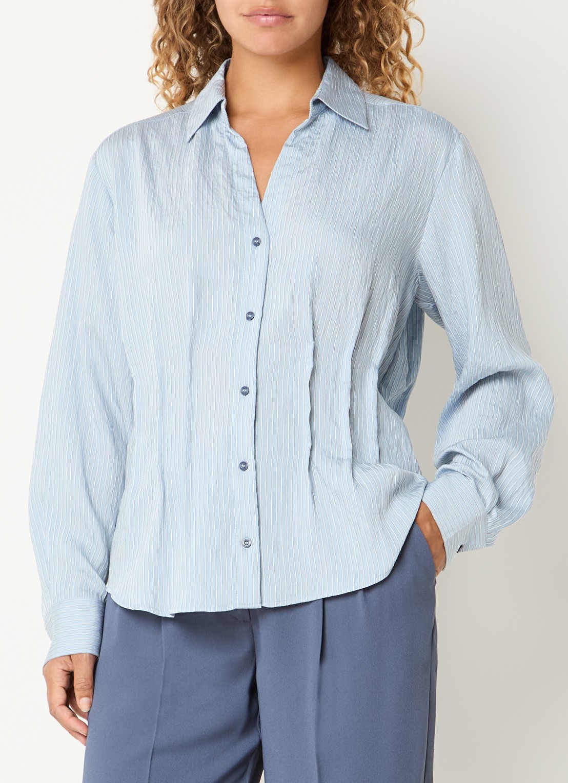 Claudia Sträter Blouse met streepprint - detail blauwgrijs