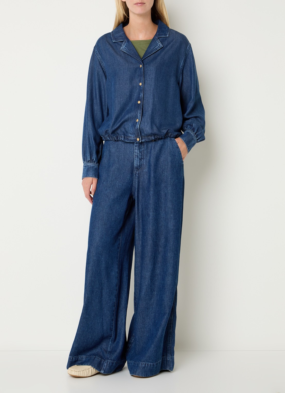 Claudia Sträter Blouse van denim - voorkant 3 indigo