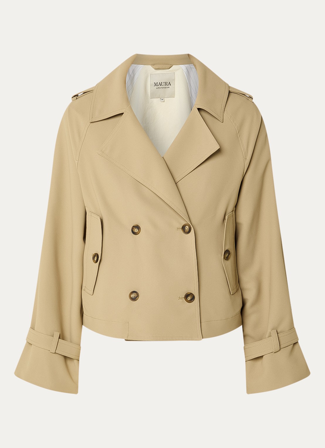 Claudia Sträter Cropped double-breasted trenchcoat met klepzakken - voorkant 3 camel