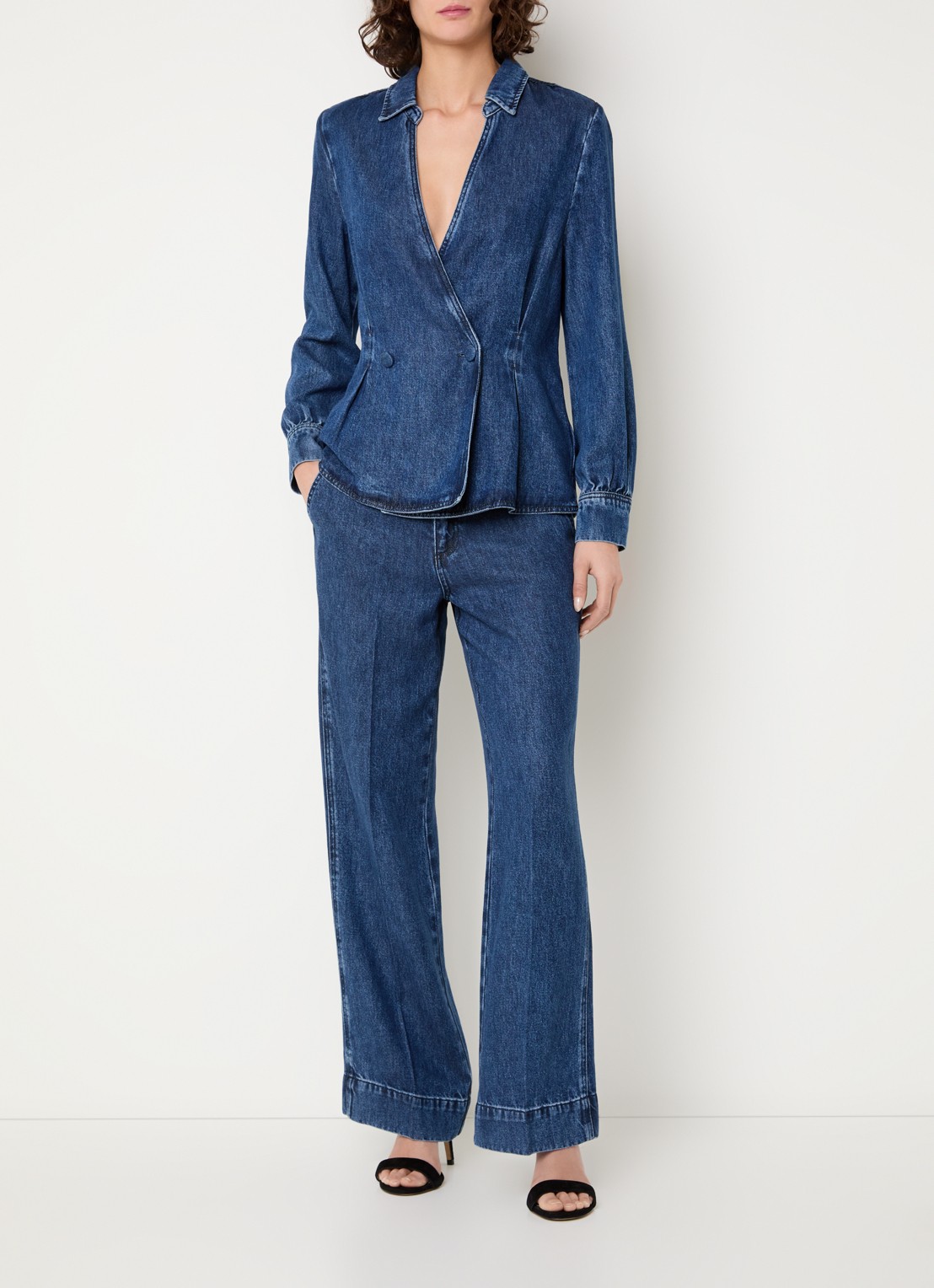 Claudia Sträter Double-breasted blazer van denim - voorkant 2 indigo