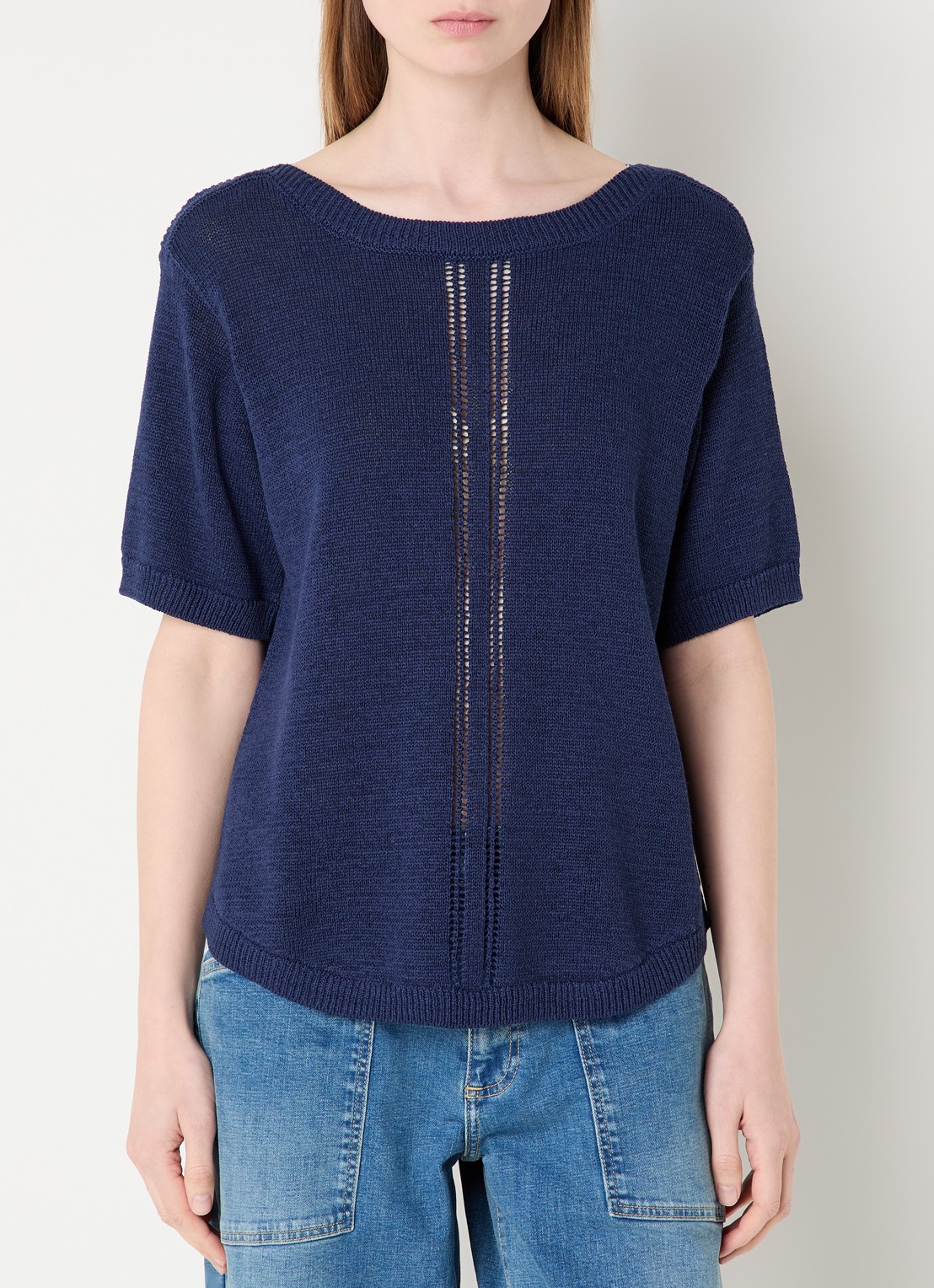 Claudia Sträter Fijngebreide pullover in linnenblend - detail 4 donkerblauw