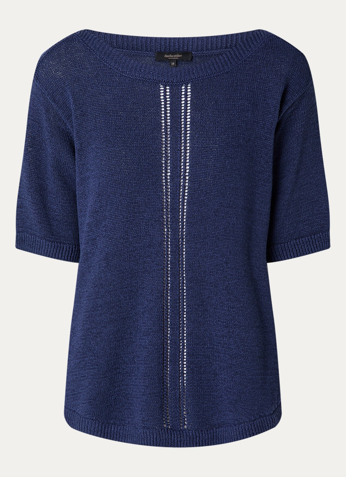 Claudia Sträter Fijngebreide pullover in linnenblend - voorkant donkerblauw