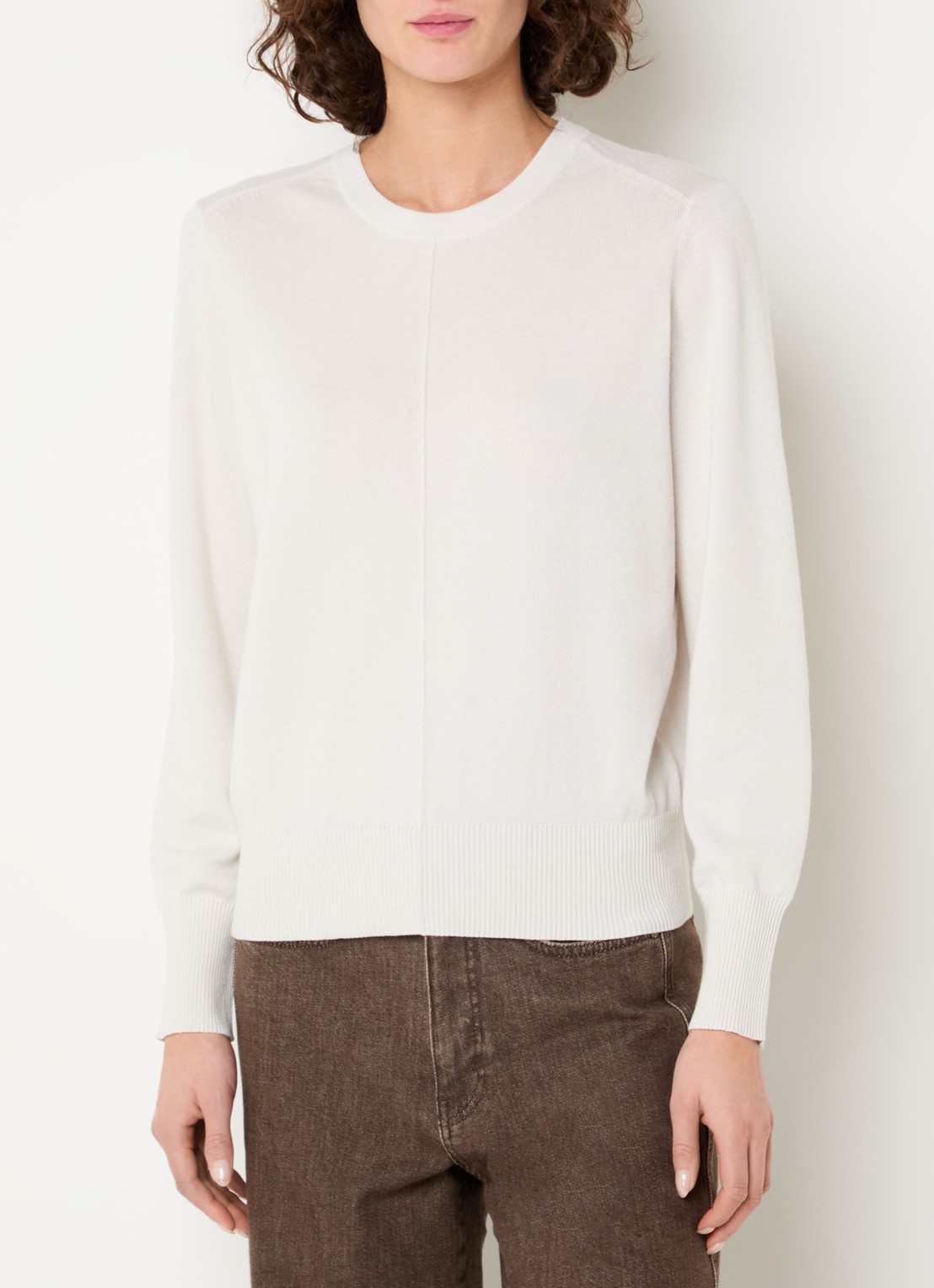 Claudia Sträter Fijngebreide pullover in wolblend - detail gebroken wit