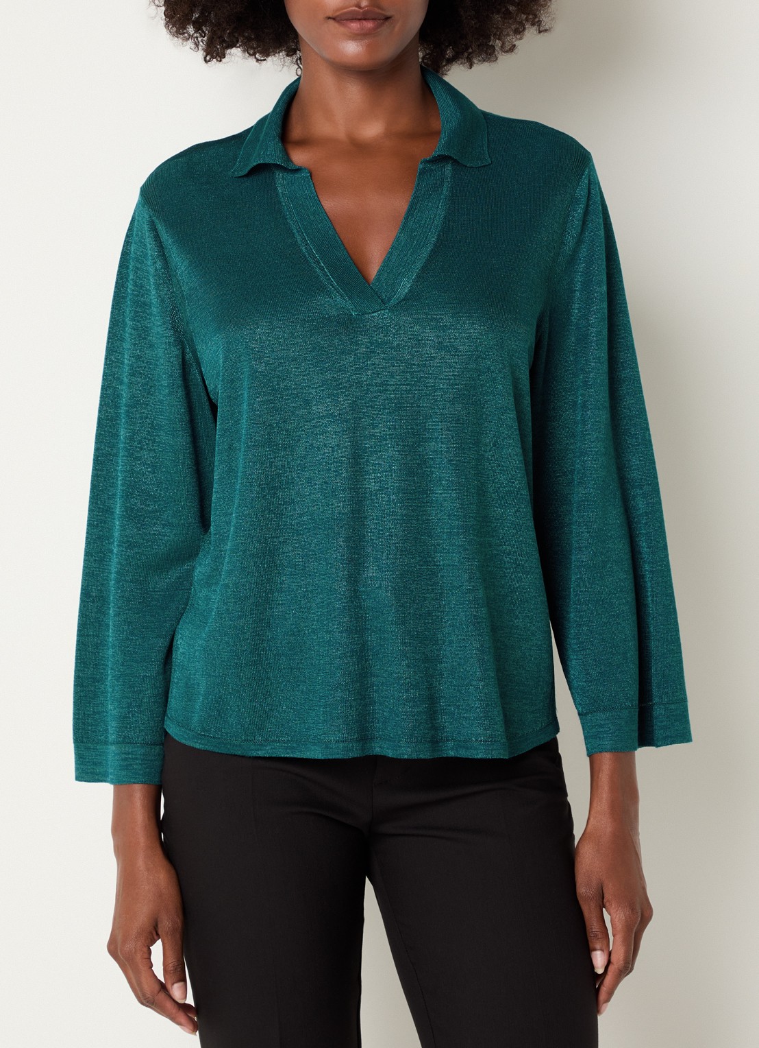 Claudia Sträter Fijngebreide pullover met kraag - detail zeegroen