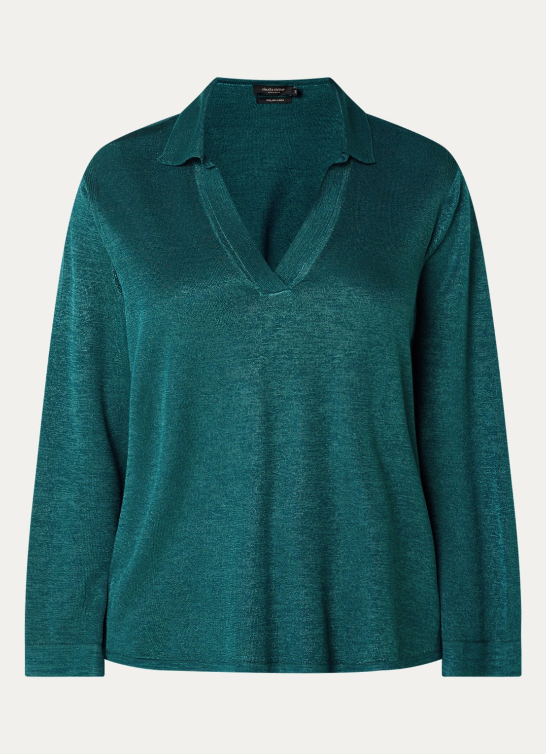 Claudia Sträter Fijngebreide pullover met kraag - voorkant 3 zeegroen