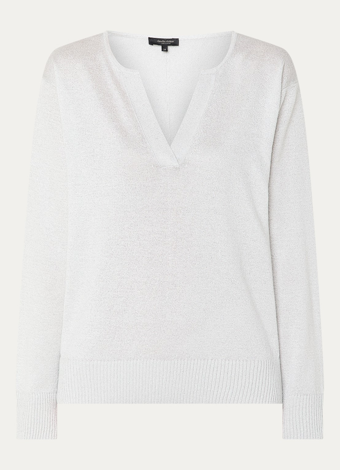 Claudia Sträter Fijngebreide pullover met lurex en V-hals - voorkant 3 lichtgrijs