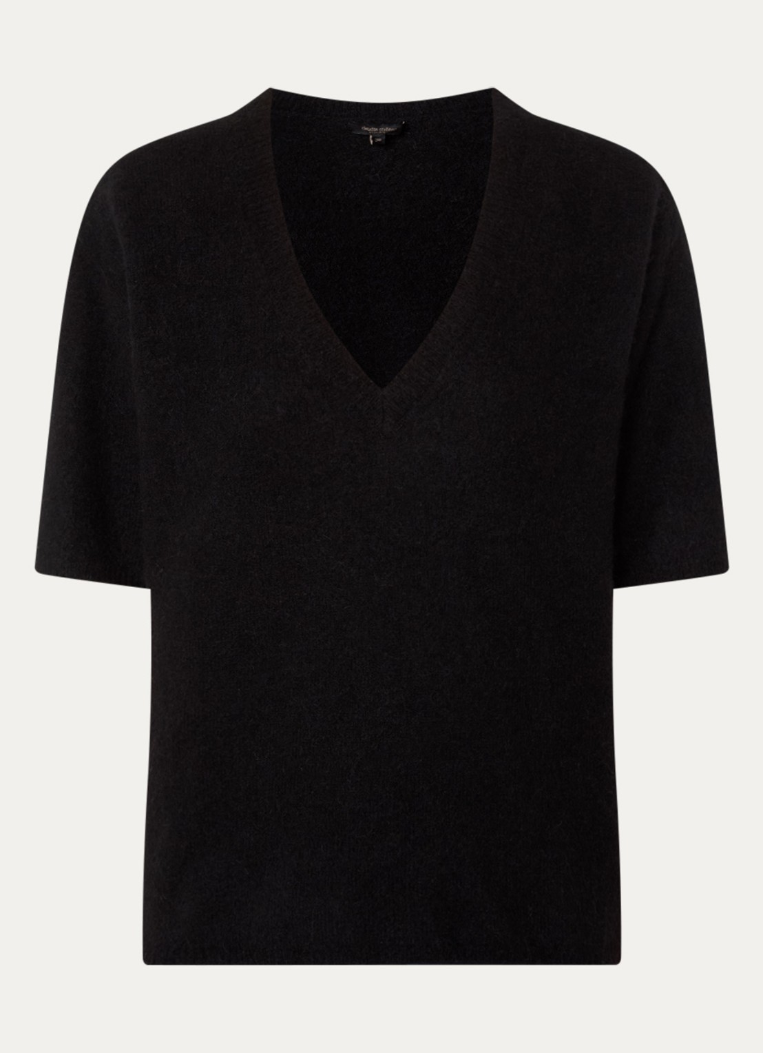 Claudia Sträter Fijngebreide top in alpaca wolblend - voorkant 2 zwart