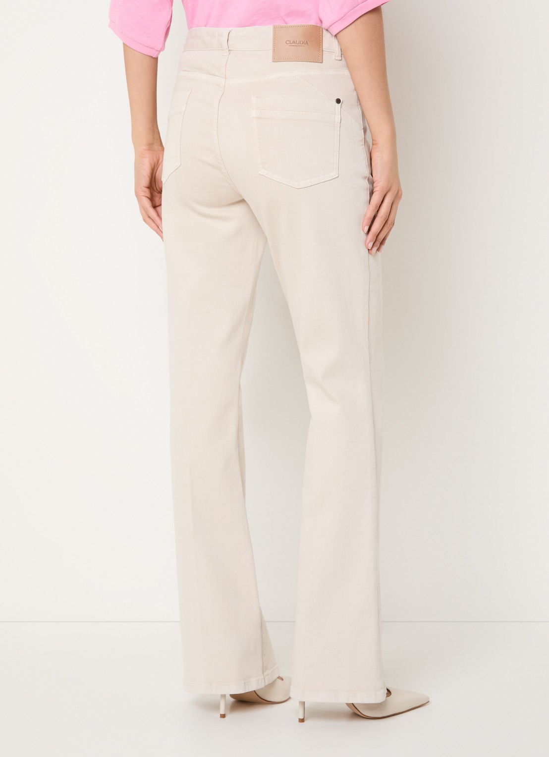 Claudia Sträter Fleur low waist straight leg jeans met gekleurde wassing - achterkant 5 beige