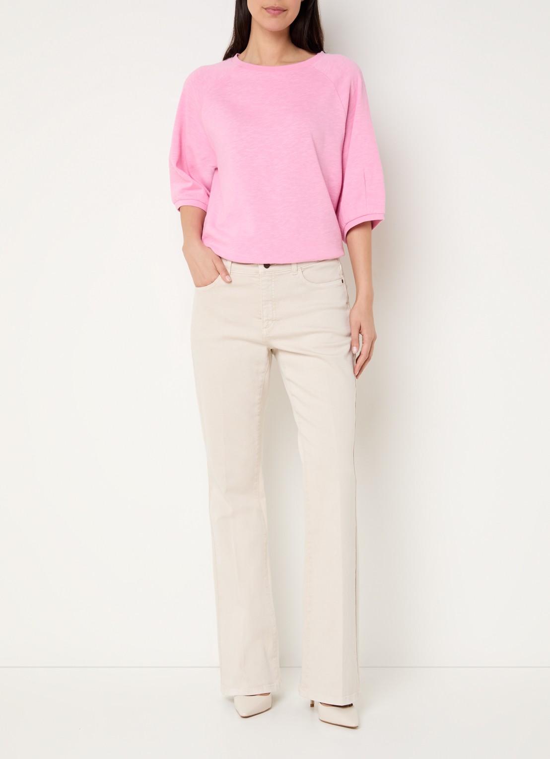 Claudia Sträter Fleur low waist straight leg jeans met gekleurde wassing - voorkant 2 beige
