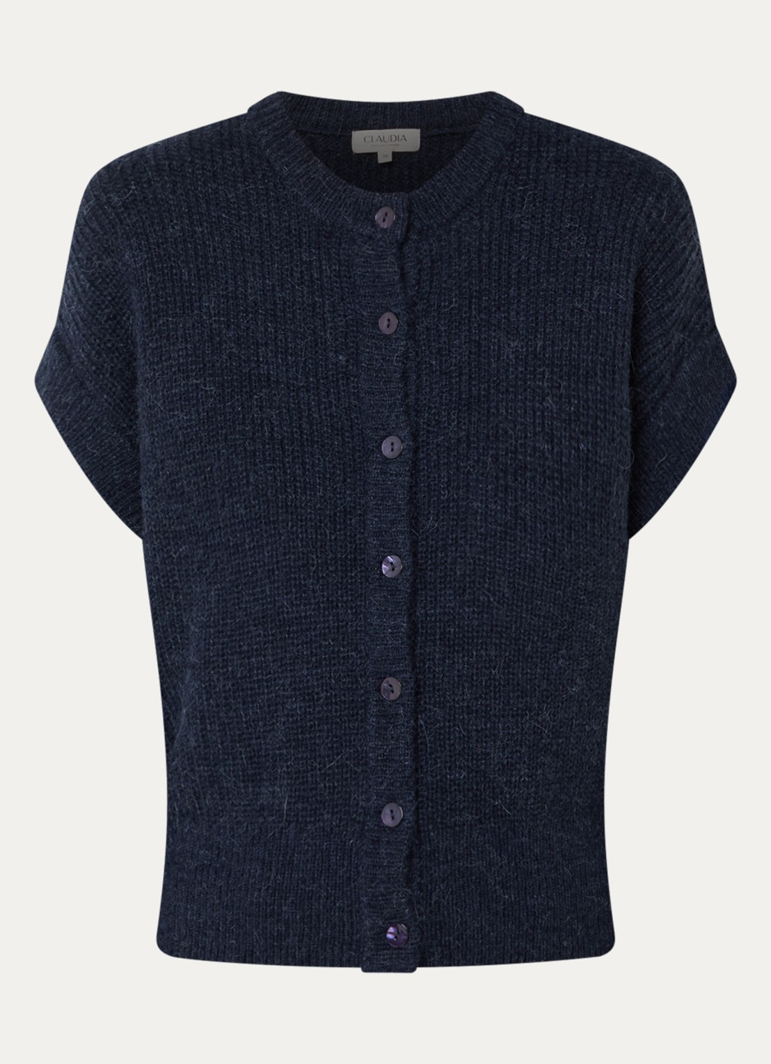 Claudia Sträter Grofgebreid mouwloos vest in alpaca wolblend - voorkant donkerblauw