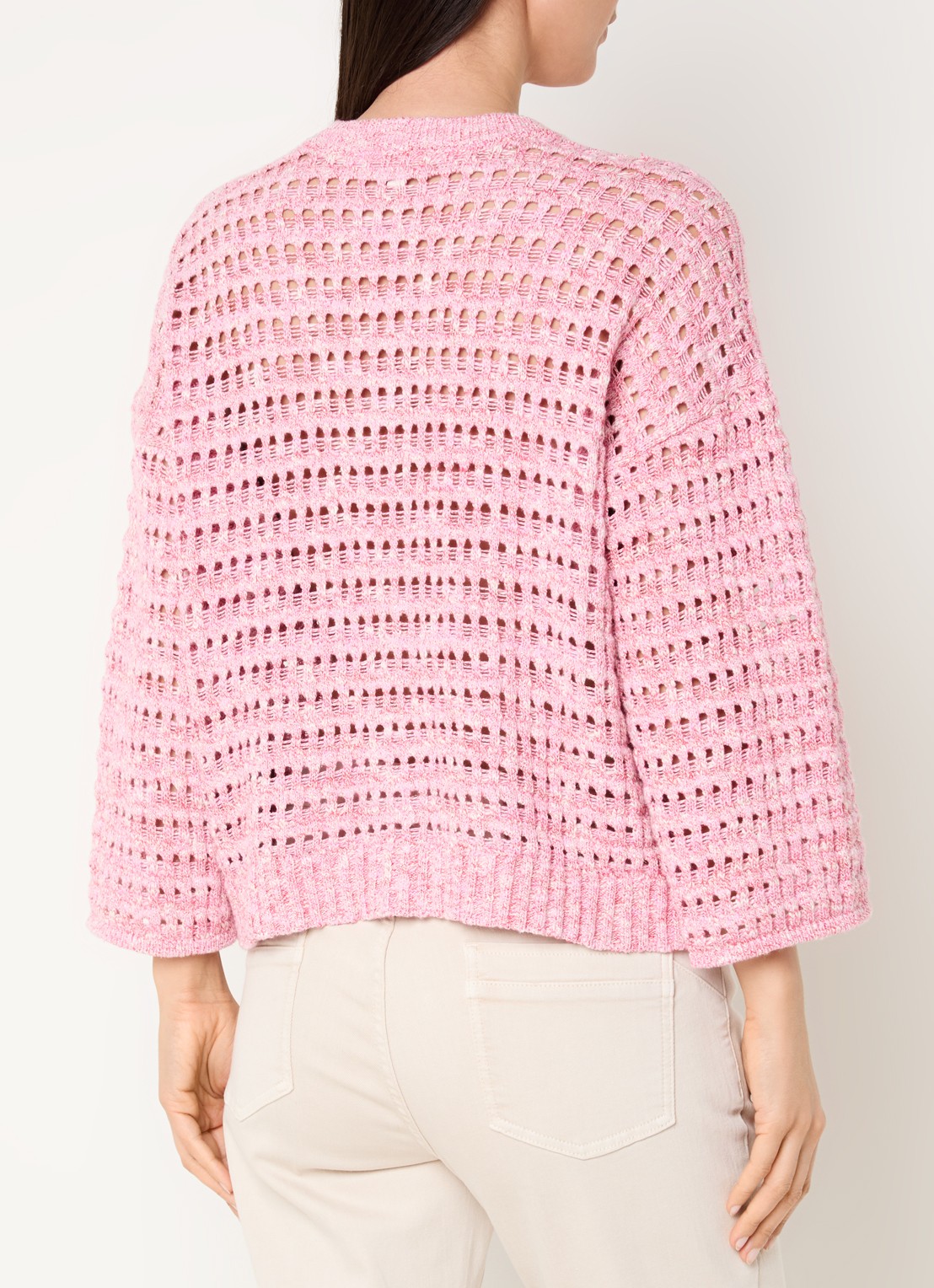 Claudia Sträter Grofgebreid vest met lurex - achterkant 3 roze