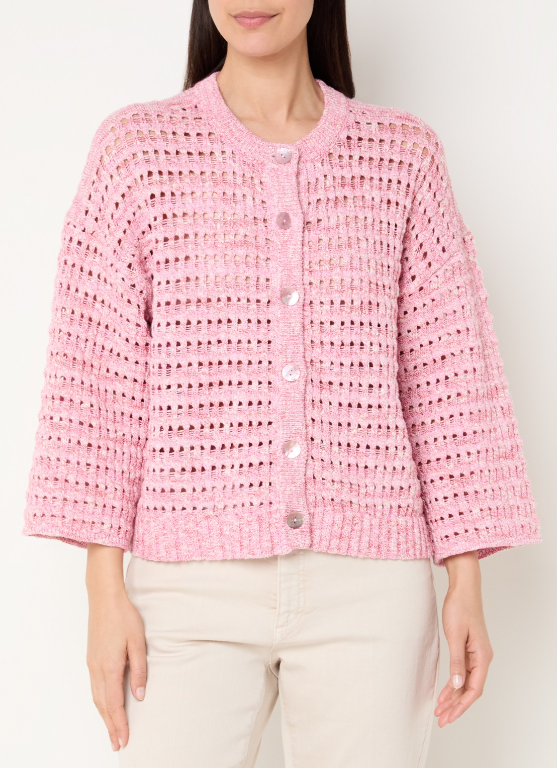 Claudia Sträter Grofgebreid vest met lurex - detail 4 roze
