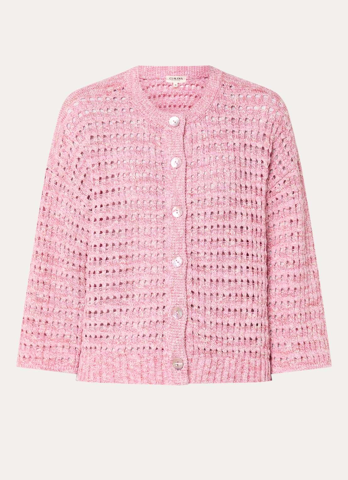 Claudia Sträter Grofgebreid vest met lurex - voorkant roze