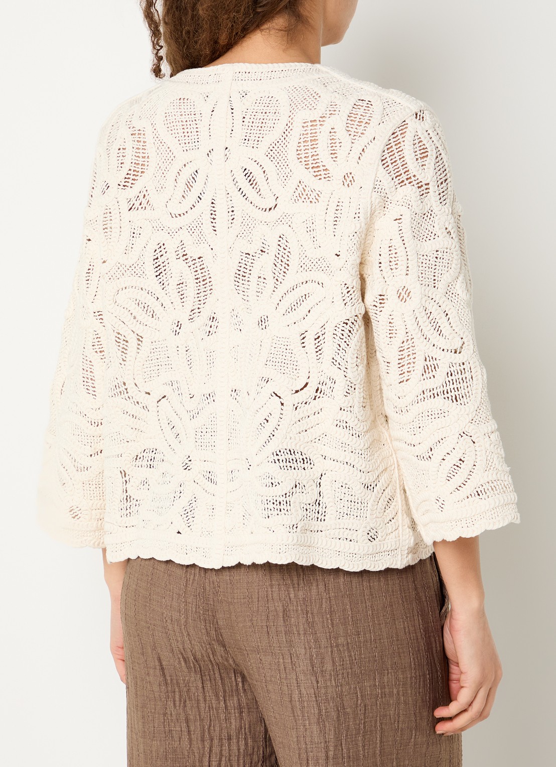 Claudia Sträter Grofgebreid vest met opengewerkt dessin - achterkant 3 beige