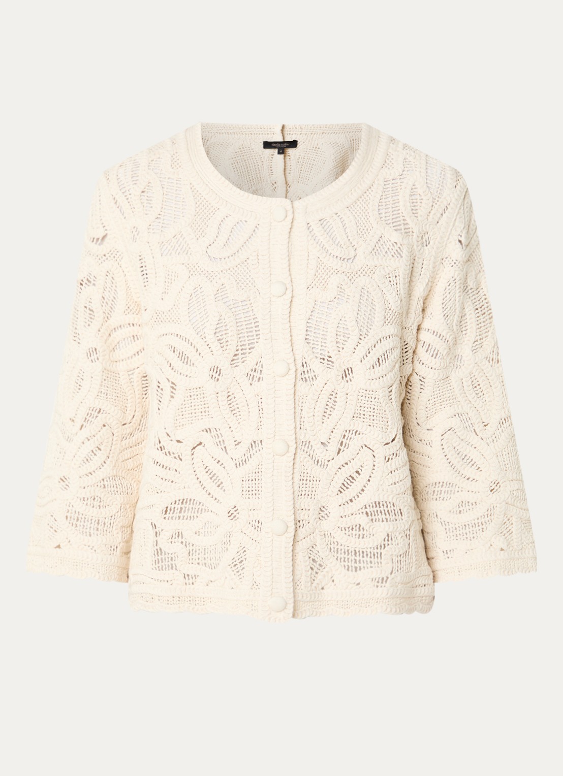 Claudia Sträter Grofgebreid vest met opengewerkt dessin - voorkant beige