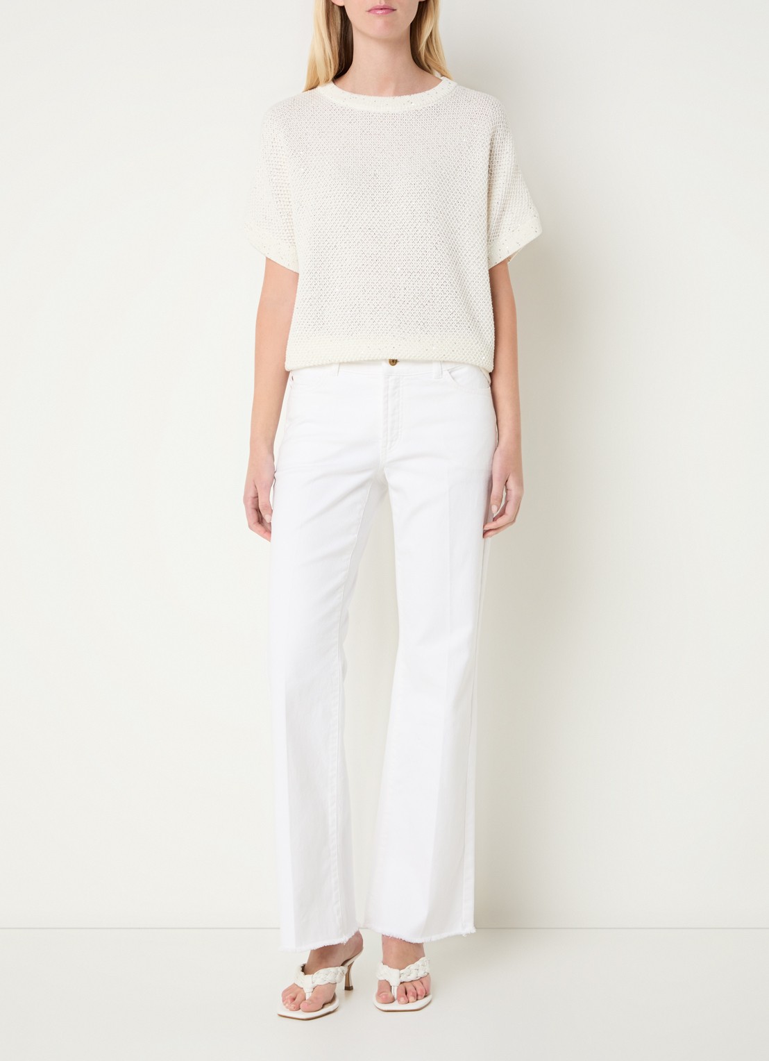 Claudia Sträter Grofgebreide top met lurex - voorkant 2 beige