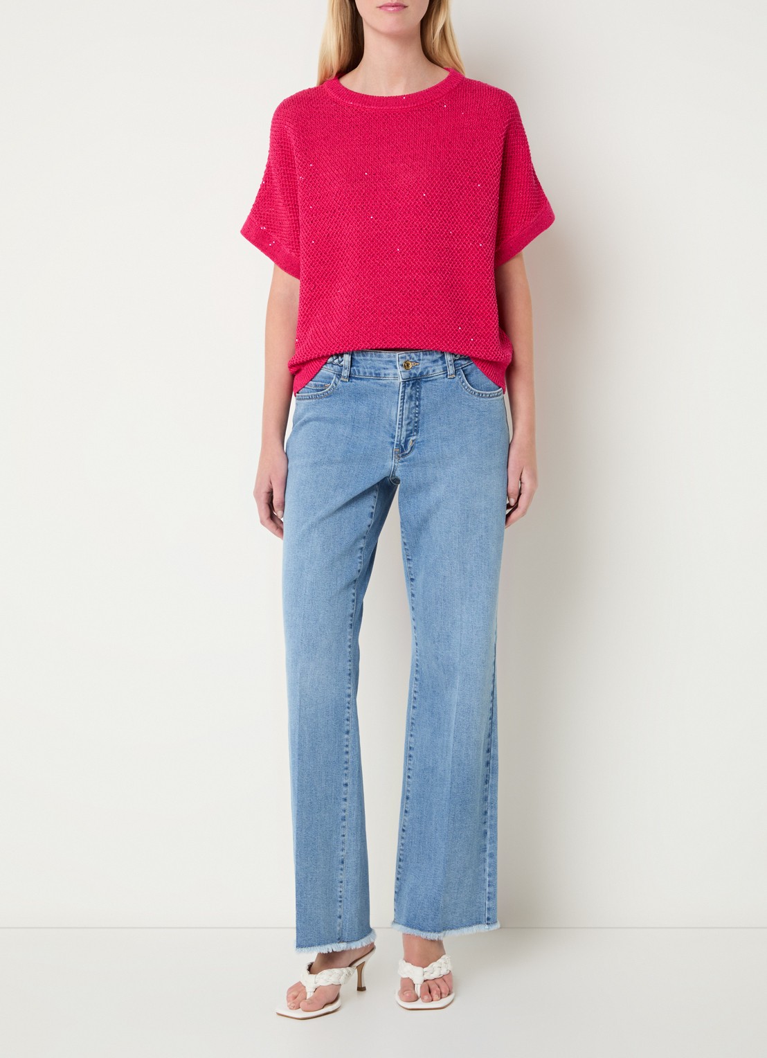 Claudia Sträter Grofgebreide top met lurex - voorkant 2 donkerroze