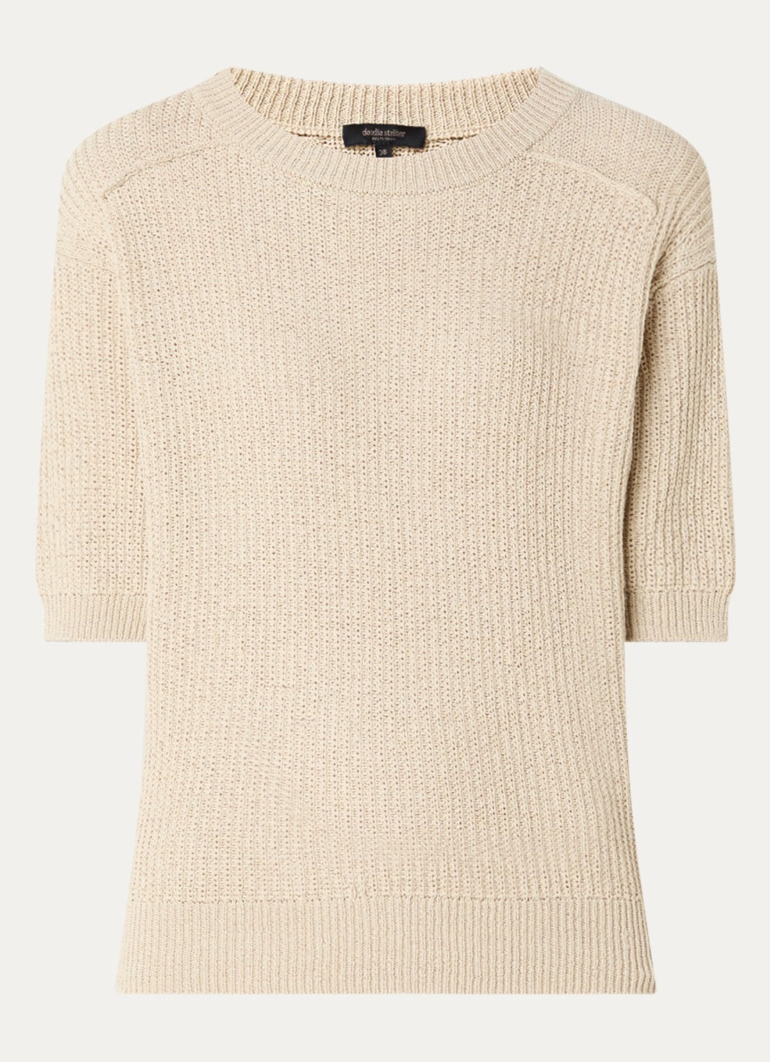 Claudia Sträter Grofgebreide trui in linnenblend met boothals - voorkant 2 beige