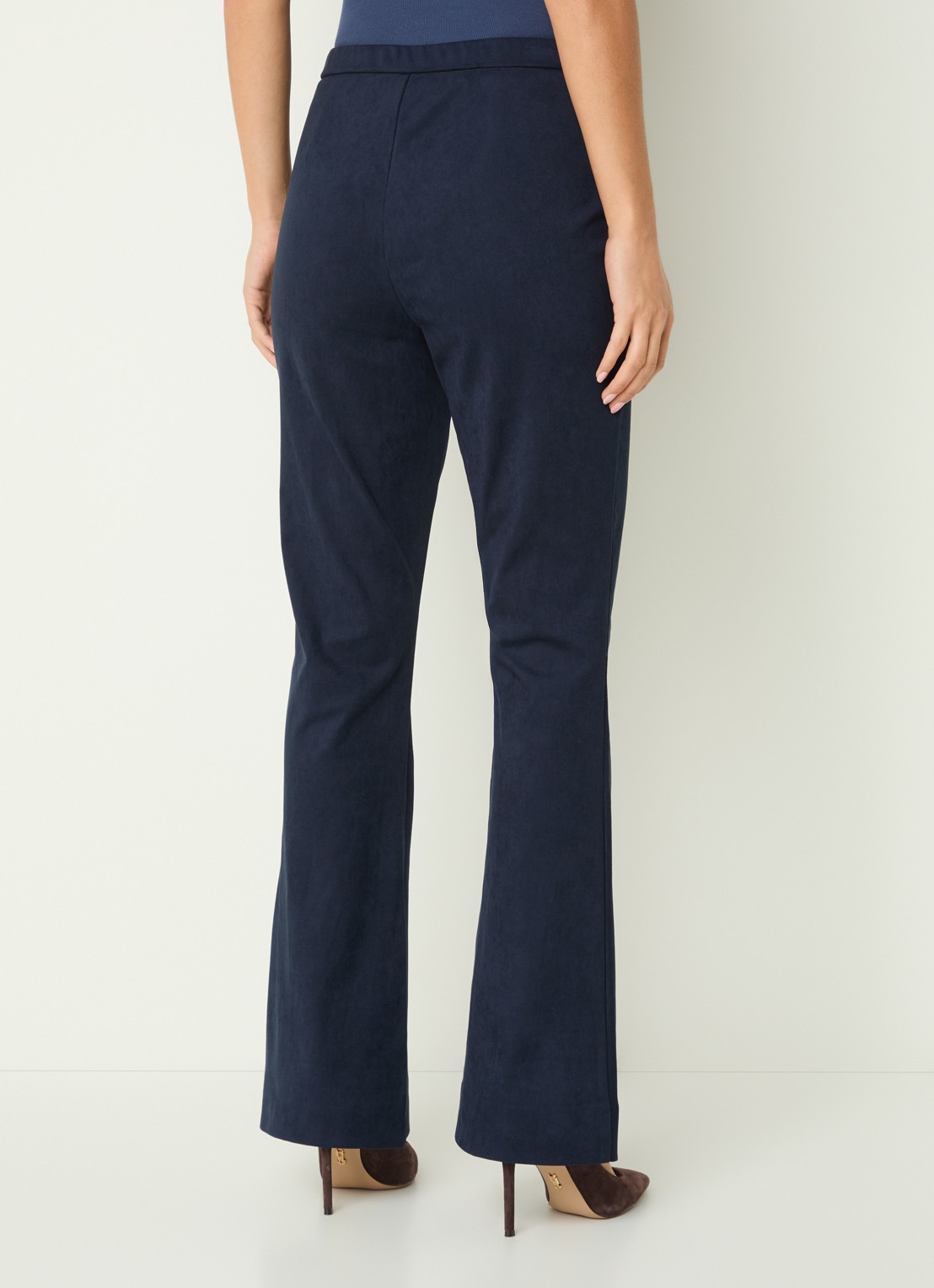 Claudia Sträter High waist bootcut fit broek van imitatiesuède - achterkant 4 donkerblauw