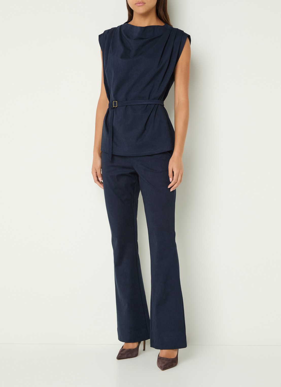 Claudia Sträter High waist bootcut fit broek van imitatiesuède - voorkant 3 donkerblauw