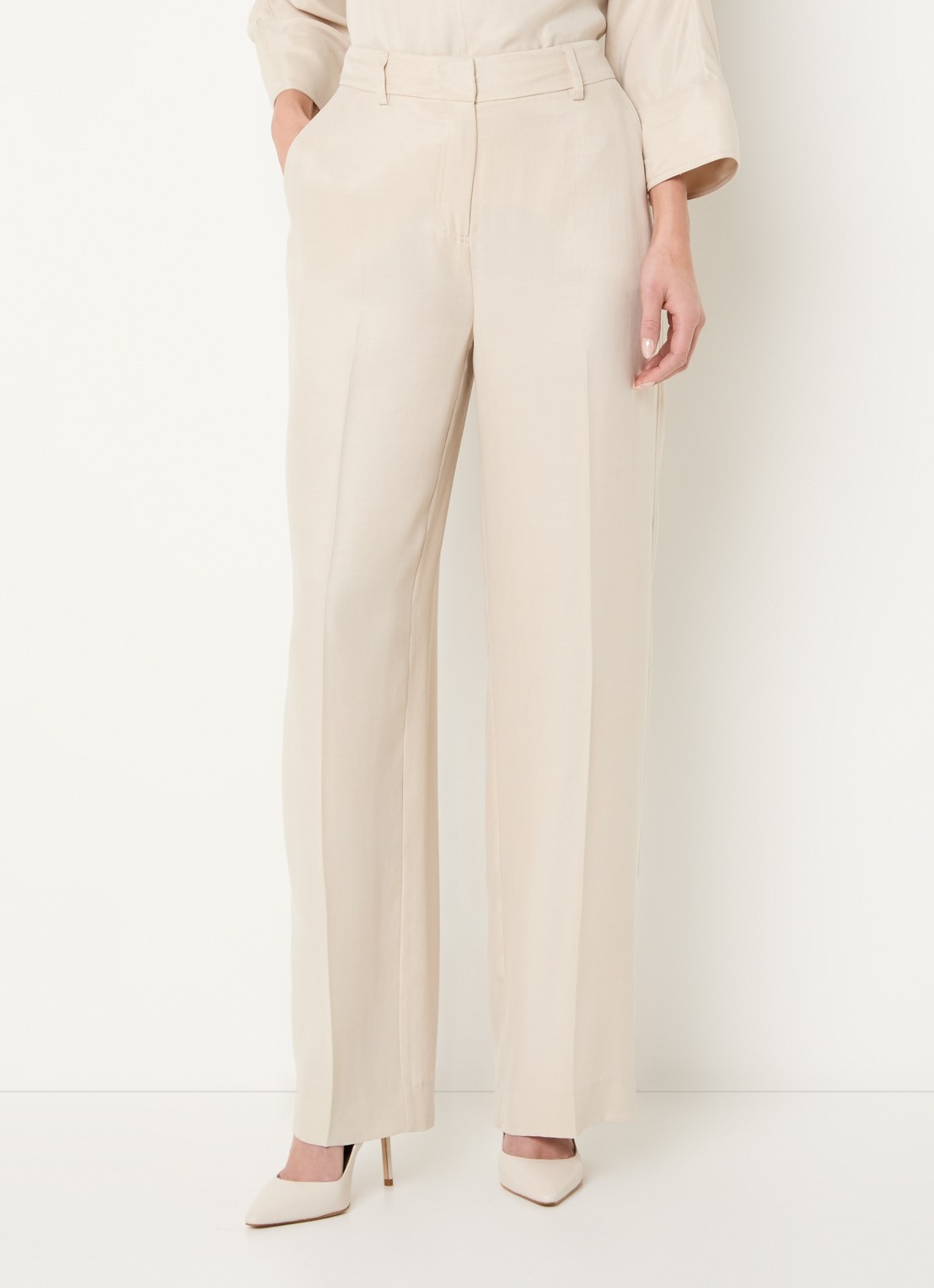 Claudia Sträter High waist loose fit pantalon met steekzakken - detail beige