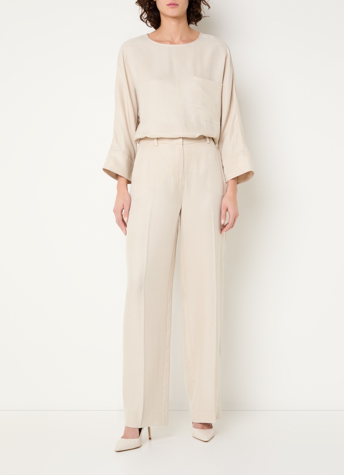 Claudia Sträter High waist loose fit pantalon met steekzakken - voorkant 4 beige