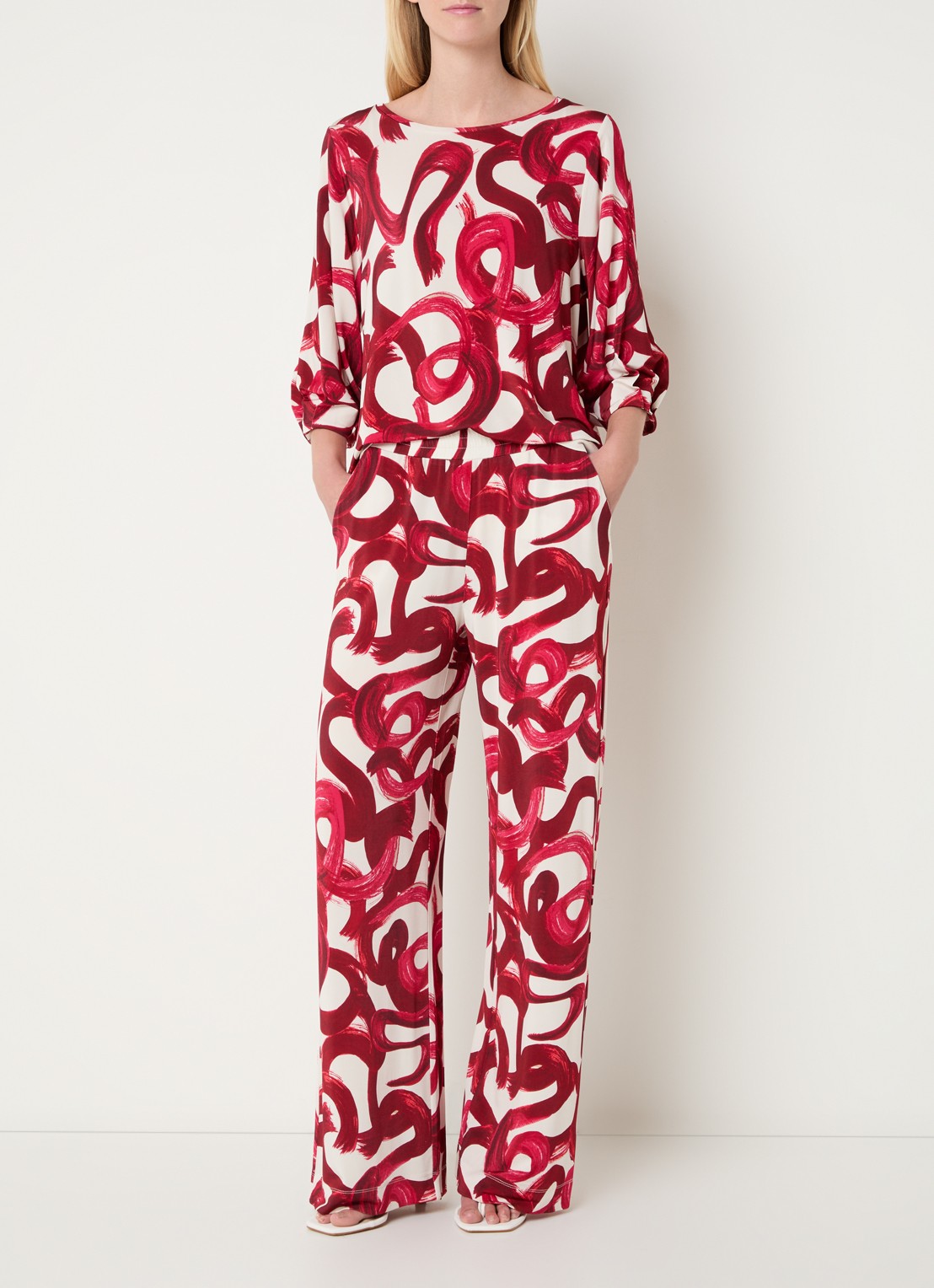 Claudia Sträter High waist pantalon met print - voorkant 3 cranberryrood
