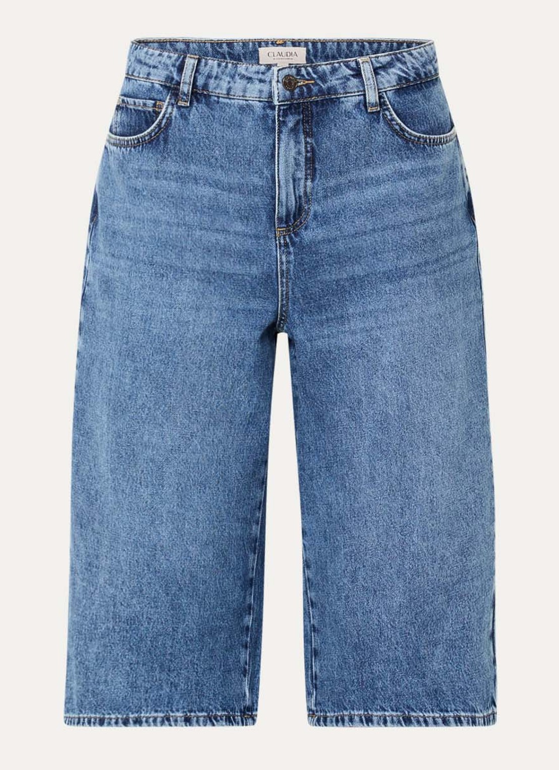 Claudia Sträter High waist straight fit korte broek van denim - voorkant 2 indigo