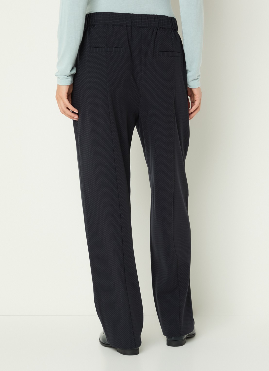 Claudia Sträter High waist straight fit pantalon met krijtstreep - achterkant 4 donkerblauw