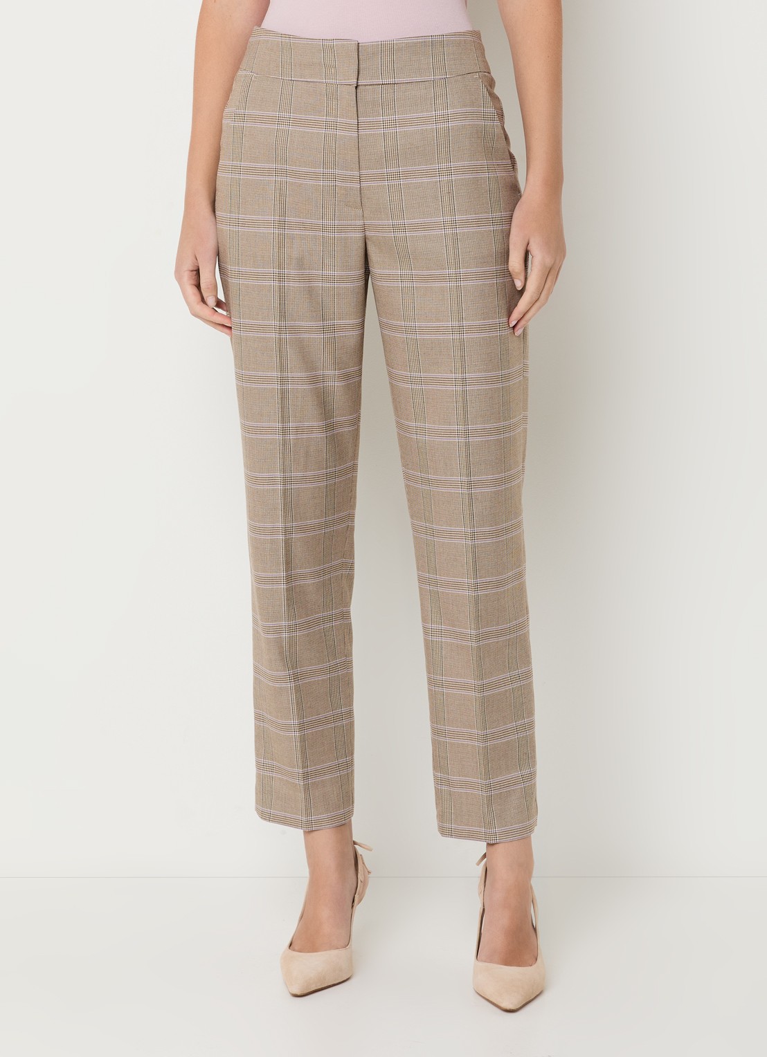 Claudia Sträter High waist straight fit pantalon met pied-de-poule dessin - detail 4 lichtbruin