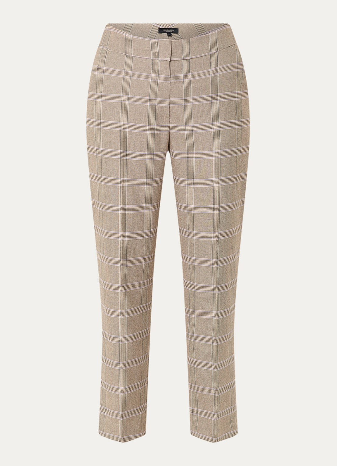 Claudia Sträter High waist straight fit pantalon met pied-de-poule dessin - voorkant lichtbruin