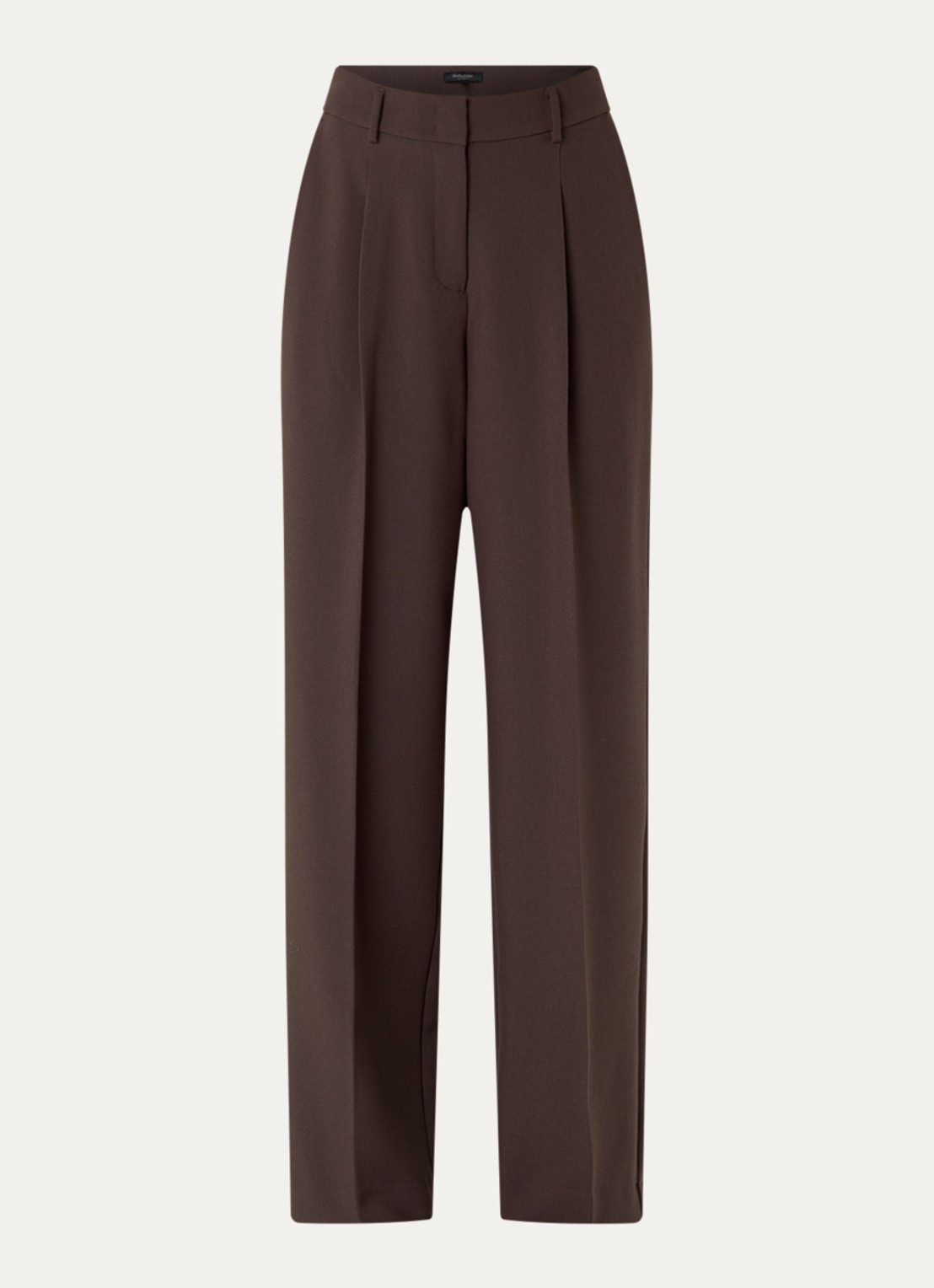 Claudia Sträter High waist straight fit pantalon met steekvakken en persplooi - voorkant 2 donkerbruin
