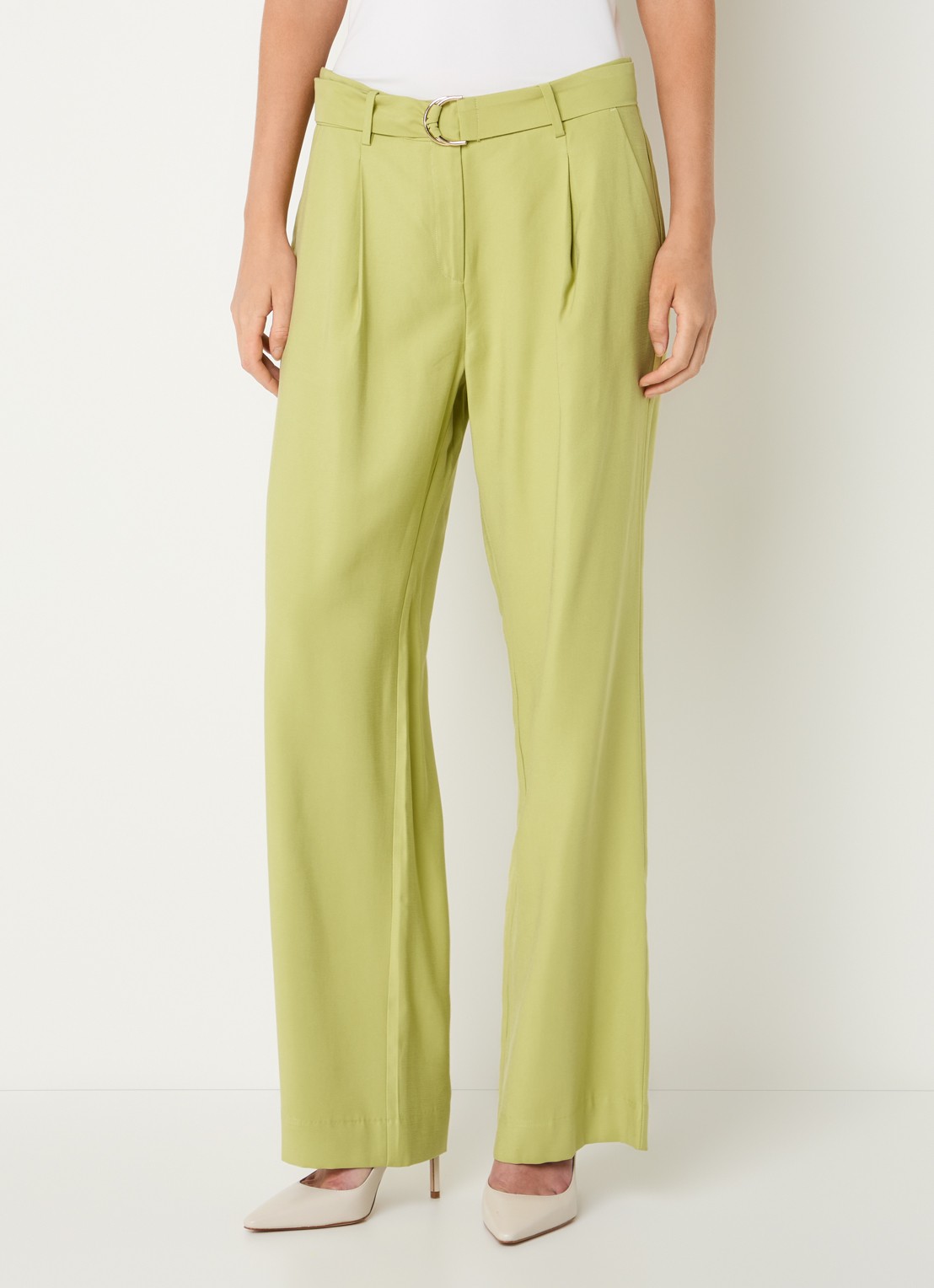Claudia Sträter High waist straight fit pantalon met steekzakken - detail 2 lichtgroen
