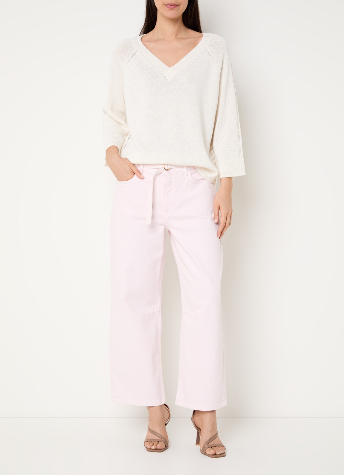 Claudia Sträter High waist straight leg jeans met gekleurde wassing - voorkant 3 lichtroze