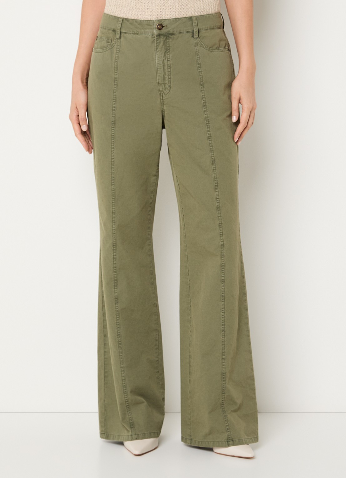 Claudia Sträter High waist straigt leg broek met steekzakken - detail 3 legergroen