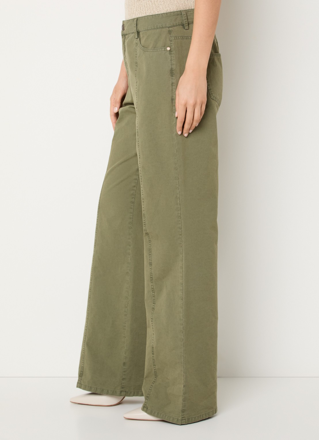 Claudia Sträter High waist straigt leg broek met steekzakken - detail 4 legergroen