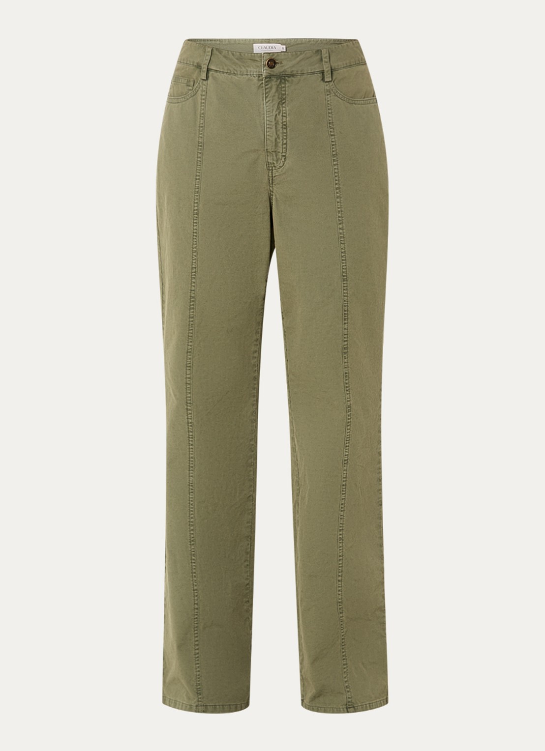 Claudia Sträter High waist straigt leg broek met steekzakken - voorkant legergroen