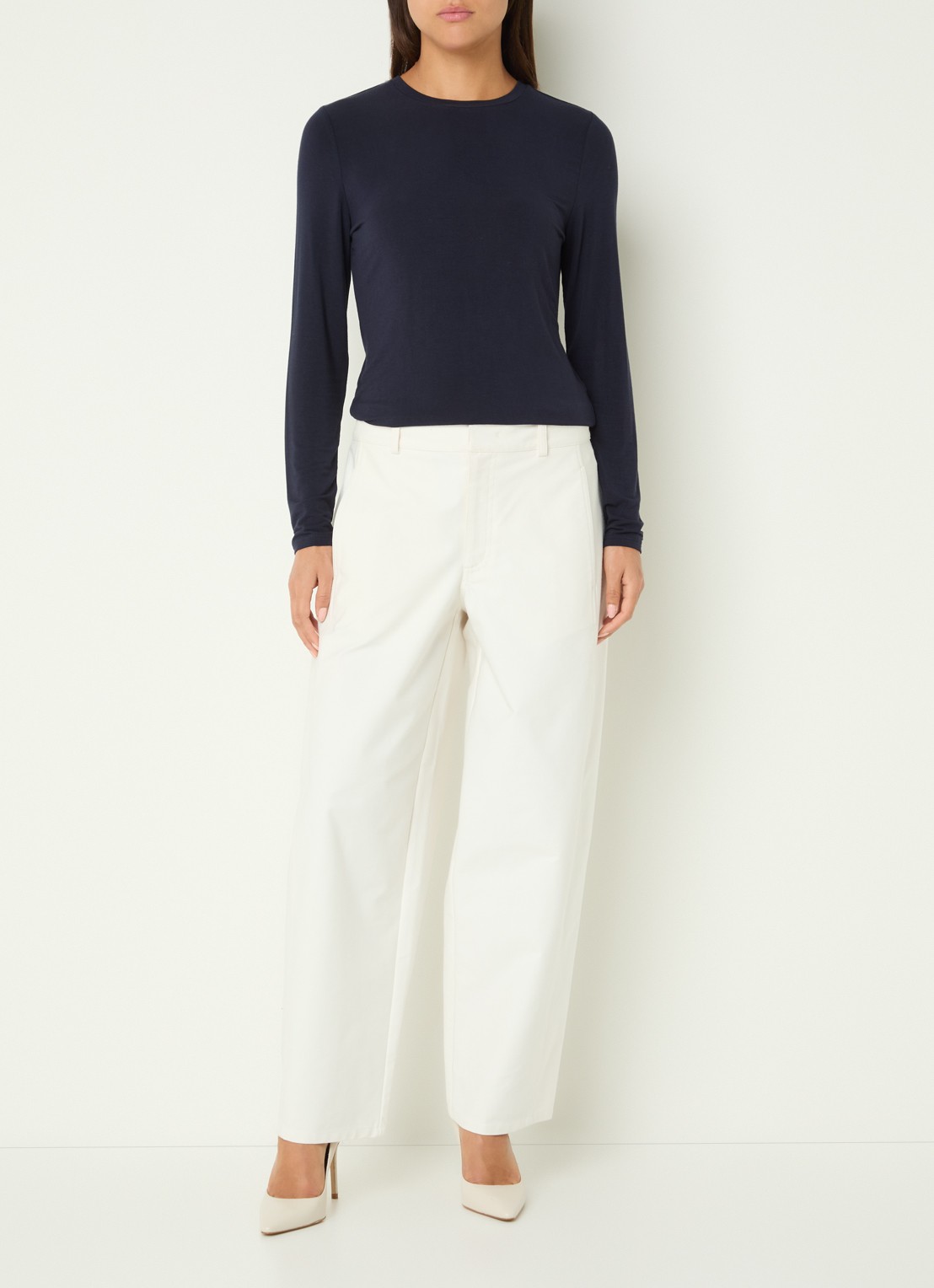 Claudia Sträter High waist tapered fit broek met steekzakken - voorkant 3 gebroken wit