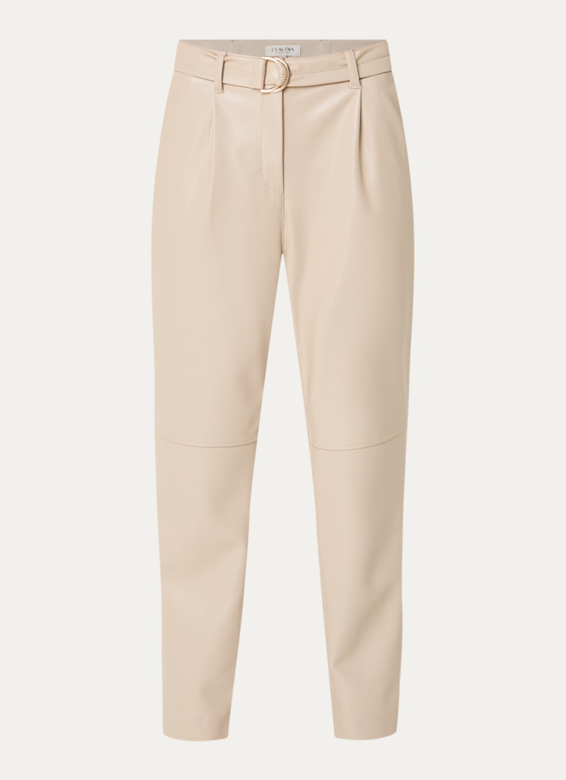 Claudia Sträter High waist tapered fit pantalon van imitatieleer met steekzakken - voorkant 2 beige