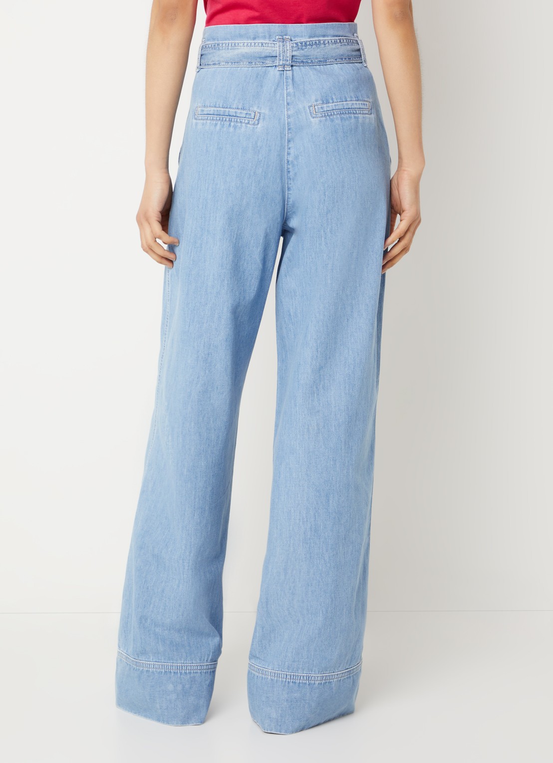Claudia Sträter High waist wide fit jeans met lichte wassing - achterkant indigo