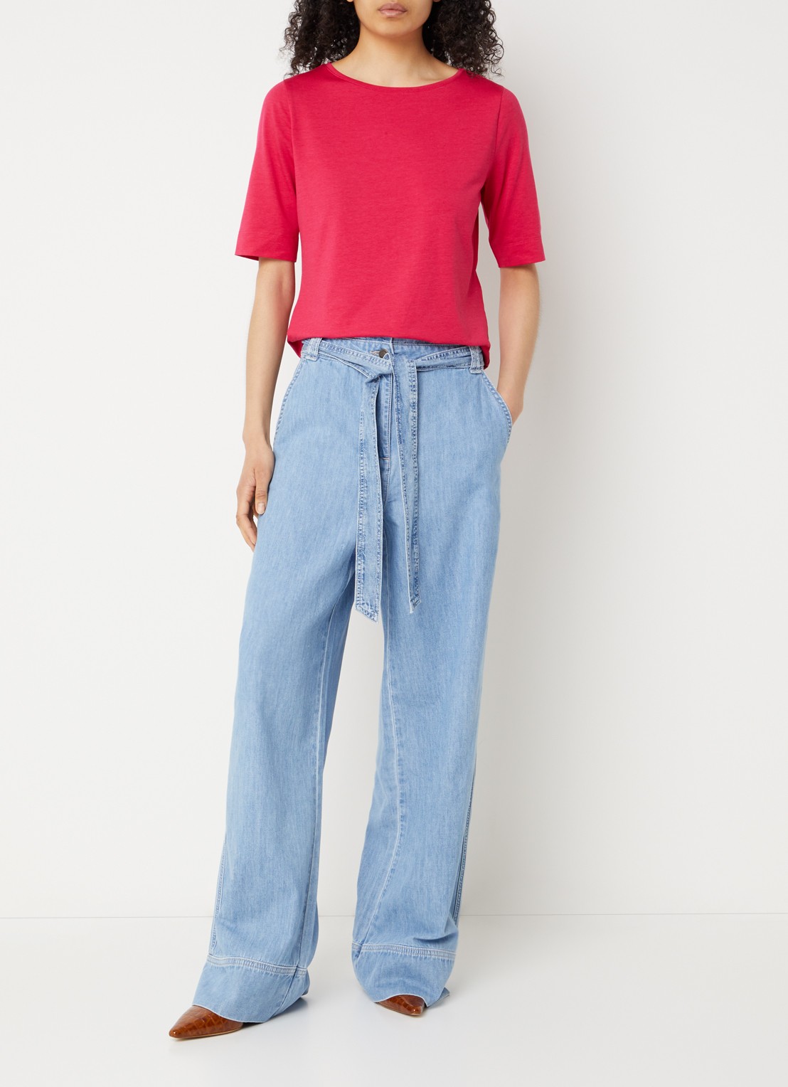 Claudia Sträter High waist wide fit jeans met lichte wassing - voorkant 3 indigo