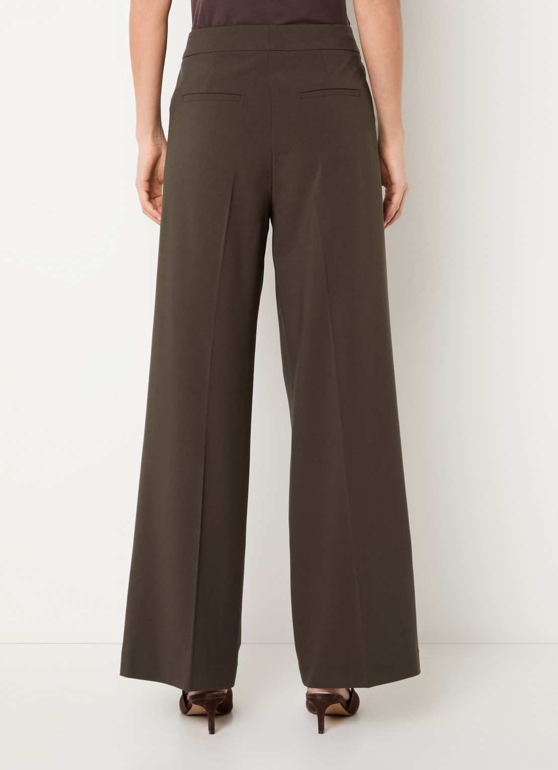 Claudia Sträter High waist wide fit pantalon in wolblend - achterkant donkerbruin