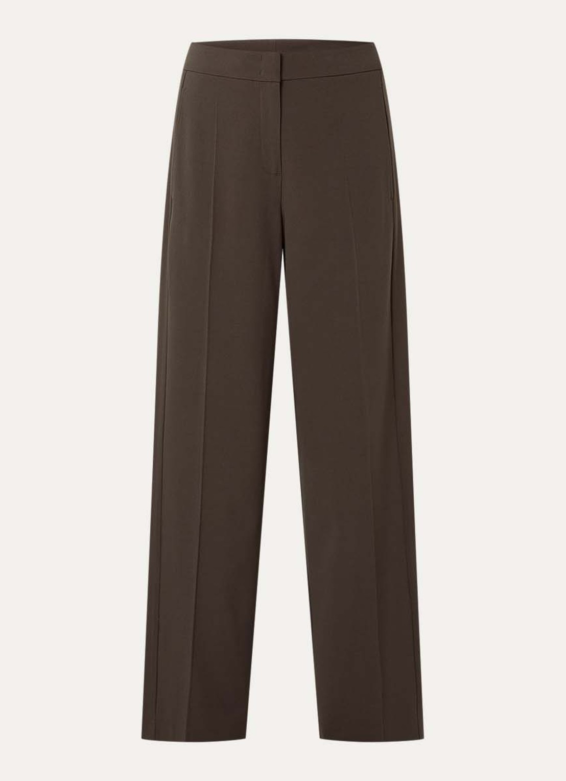 Claudia Sträter High waist wide fit pantalon in wolblend - voorkant 2 donkerbruin