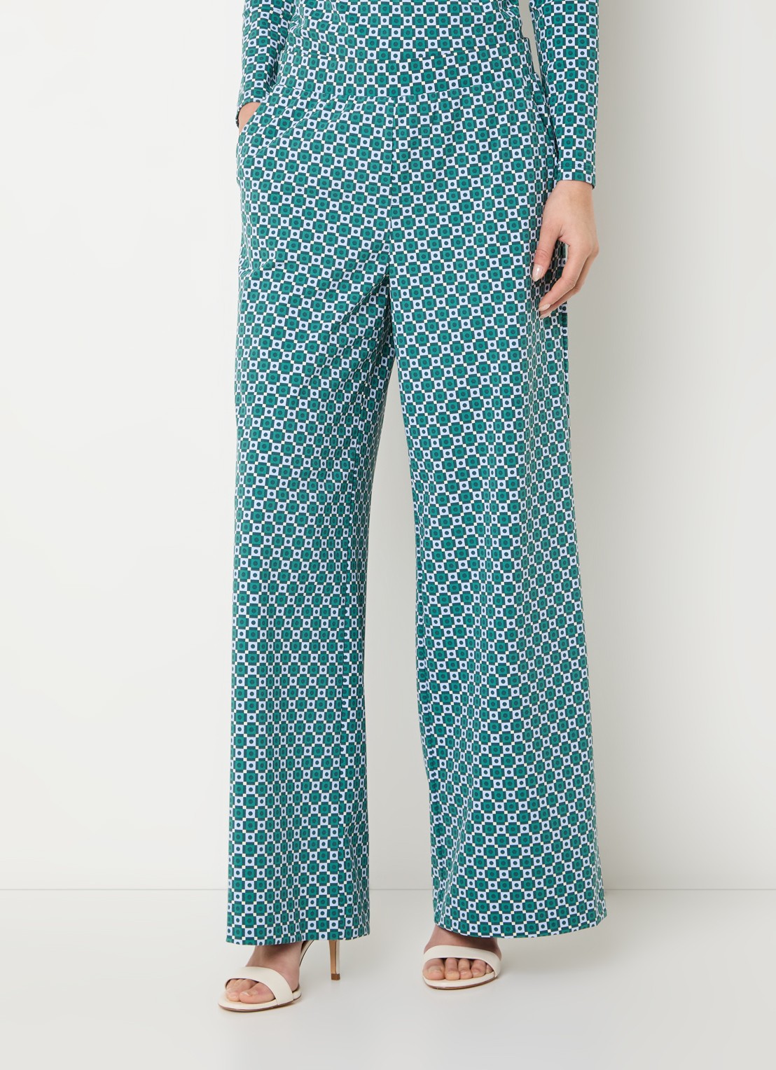 Claudia Sträter High waist wide fit pantalon met print en steekzakken - detail 4 groen