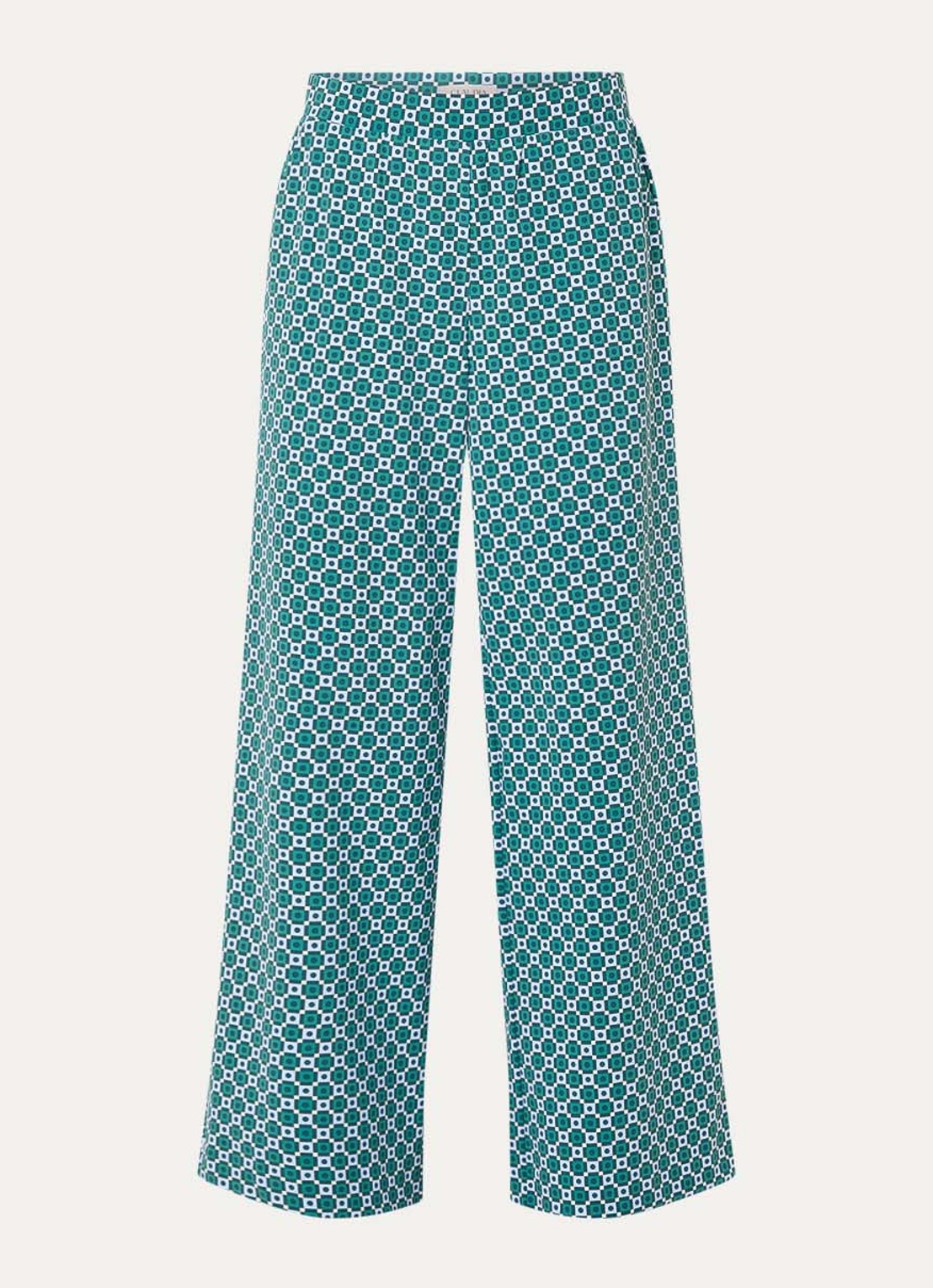 Claudia Sträter High waist wide fit pantalon met print en steekzakken - voorkant groen