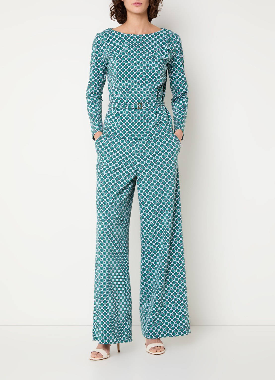 Claudia Sträter High waist wide fit pantalon met print en steekzakken - voorkant 2 groen