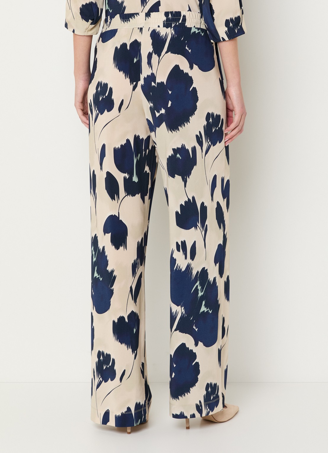 Claudia Sträter High waist wide fit pantalon met print en steekzakken - achterkant donkerblauw