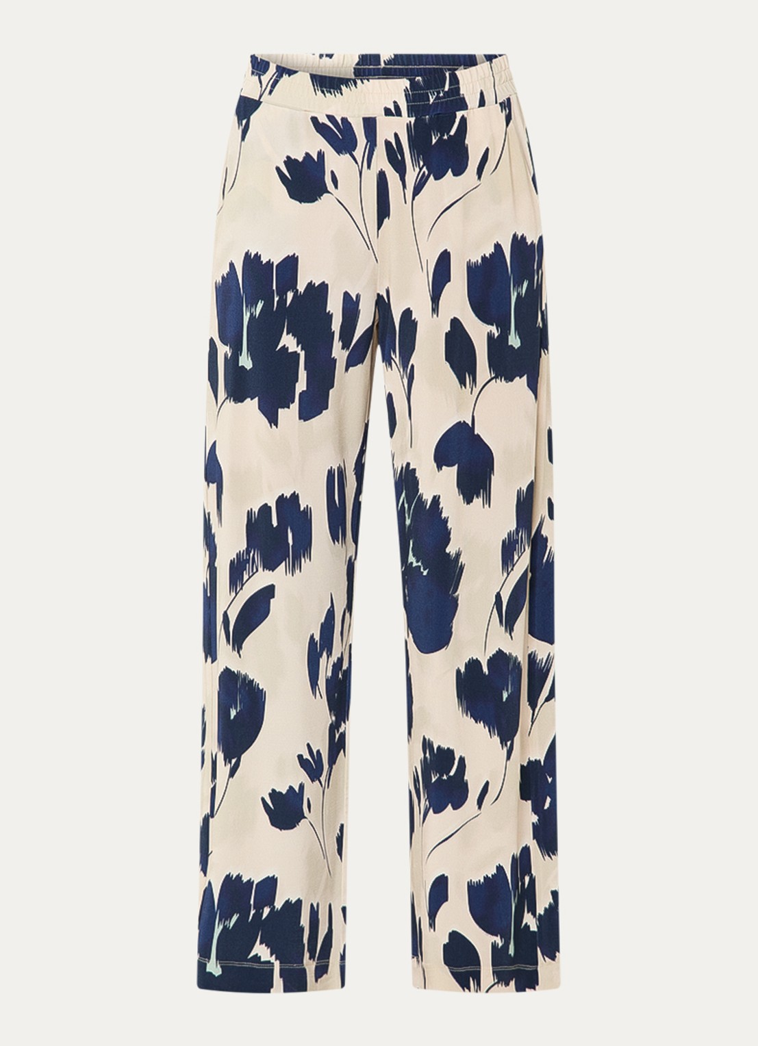 Claudia Sträter High waist wide fit pantalon met print en steekzakken - voorkant 3 donkerblauw
