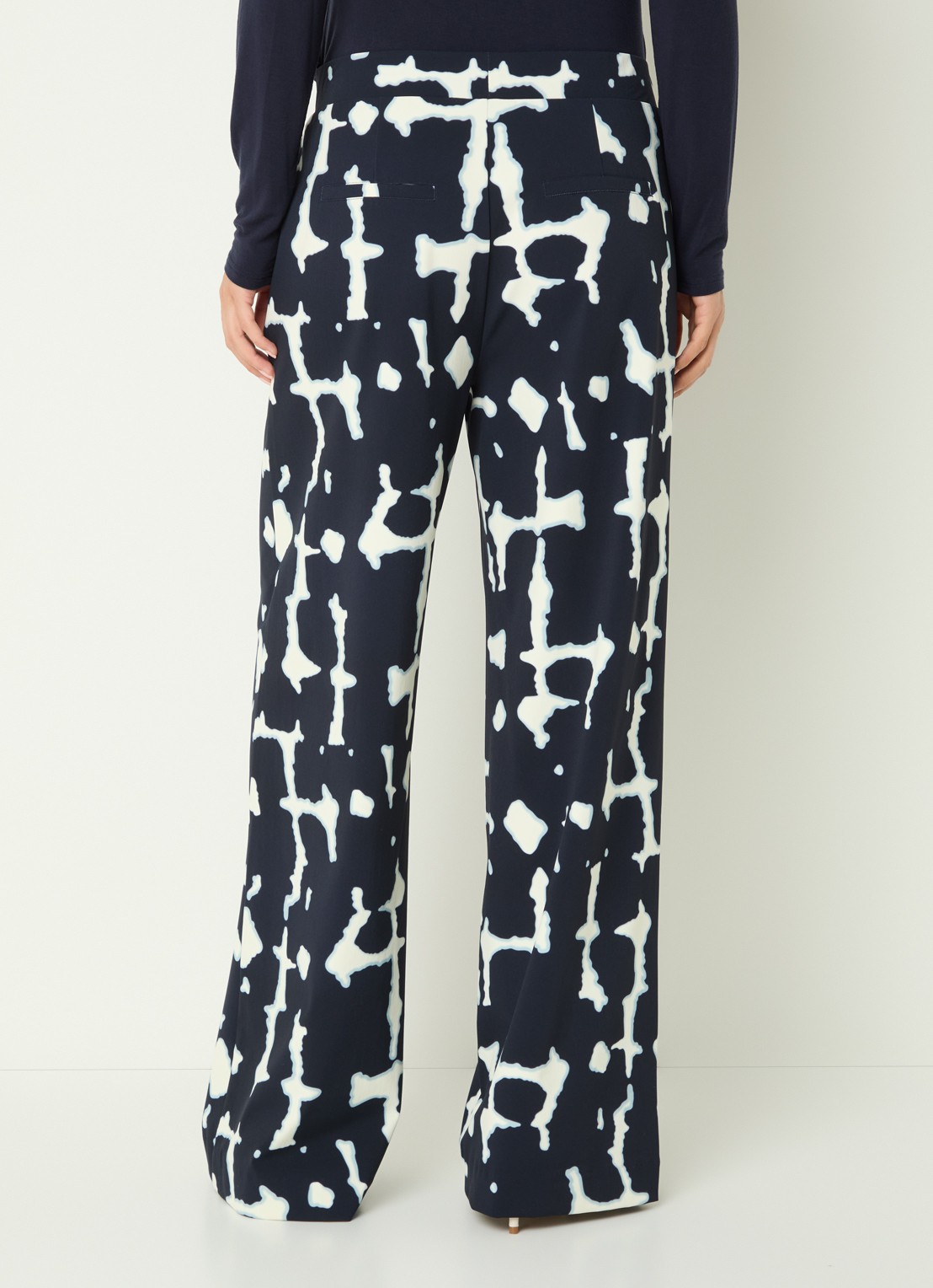 Claudia Sträter High waist wide fit pantalon met print - achterkant 4 donkerblauw