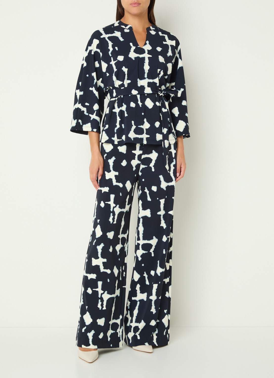 Claudia Sträter High waist wide fit pantalon met print - voorkant 3 donkerblauw